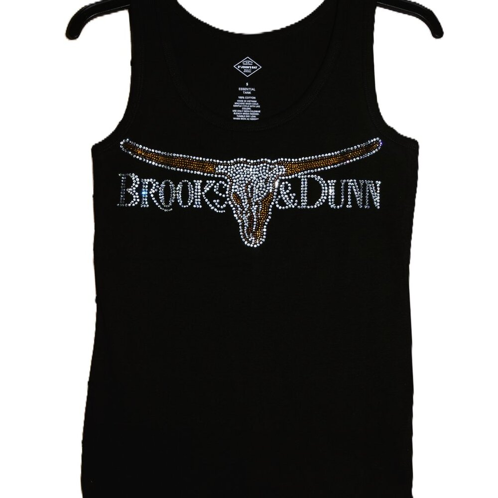 Women's Black Rhinestone Brooks & Dunn Longhorn Tank Top
